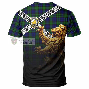 Tartan Vibes Clothing Campbell Crest Tartan T-Shirt with Golden Lion Emblem Celtic Style