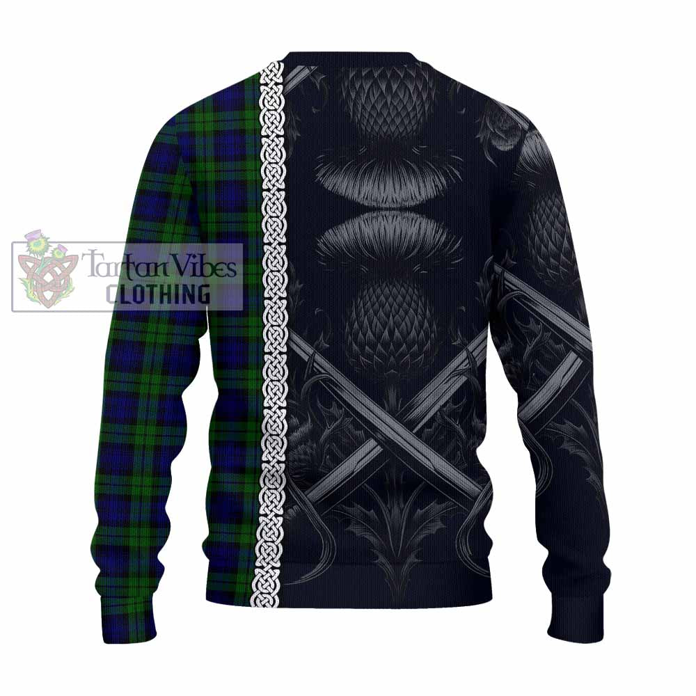 Tartan Vibes Clothing Campbell Tartan Knitted Sweater with Family Crest Cross Sword Thistle Celtic Vibes