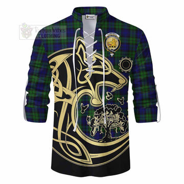 Tartan Vibes Clothing Campbell Tartan Ghillie Kilt Shirt with Family Crest Celtic Wolf Style