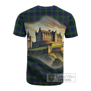Campbell Tartan Family Crest Cotton T-shirt with Scottish Ancient Castle Style