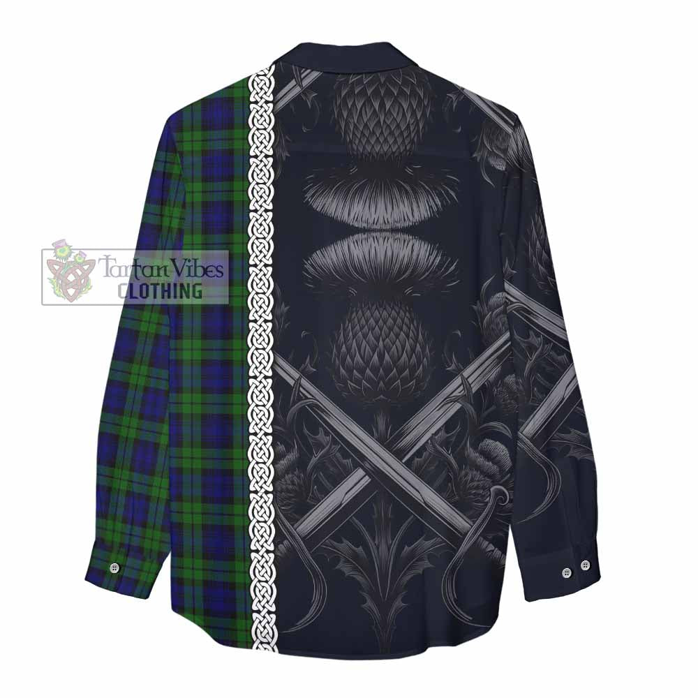 Tartan Vibes Clothing Campbell Tartan Women's Casual Shirt with Family Crest Cross Sword Thistle Celtic Vibes