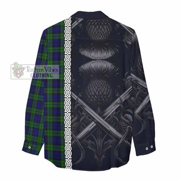 Tartan Vibes Clothing Campbell Tartan Women's Casual Shirt with Family Crest Cross Sword Thistle Celtic Vibes