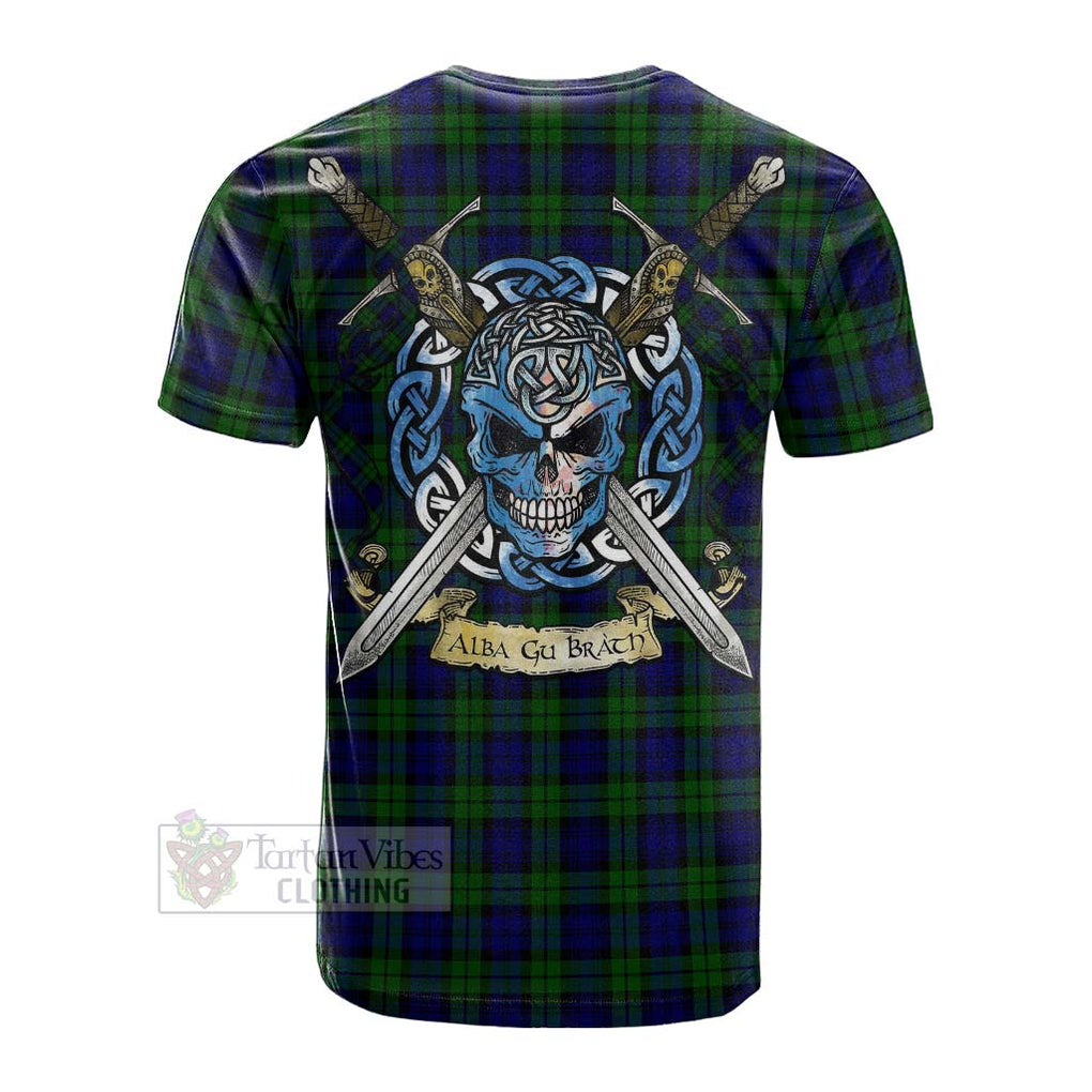 Tartan Vibes Clothing Campbell Tartan Cotton T-shirt with Family Crest Celtic Skull Style