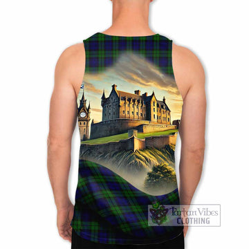 Campbell Tartan Family Crest Men's Tank Top with Scottish Ancient Castle Style
