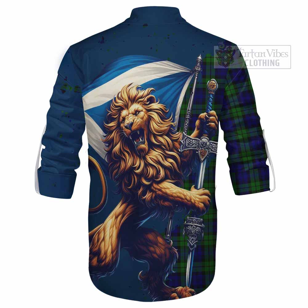 Tartan Vibes Clothing Campbell Tartan Family Crest Ghillie Kilt Shirt with Scottish Majestic Lion