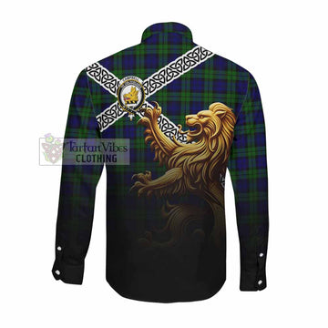 Campbell Crest Tartan Long Sleeve Button Shirt with Golden Lion Emblem Celtic Style