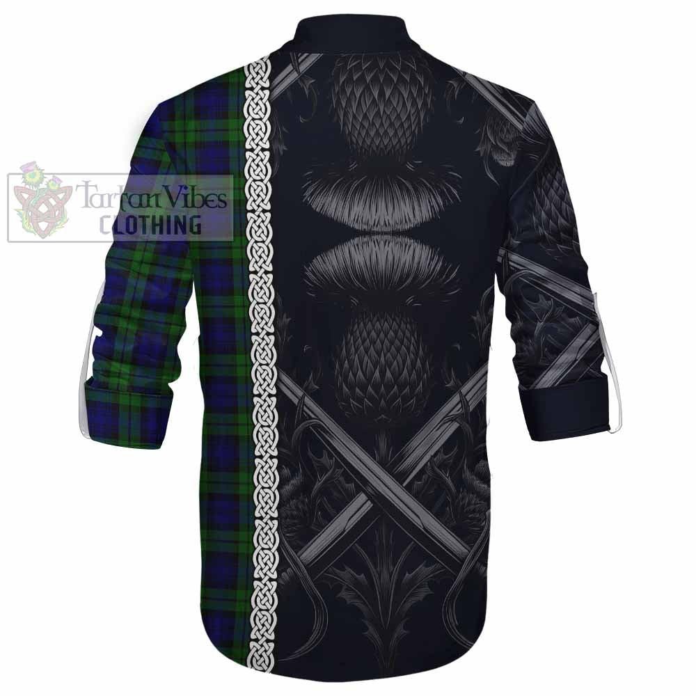 Tartan Vibes Clothing Campbell Tartan Ghillie Kilt Shirt with Family Crest Cross Sword Thistle Celtic Vibes