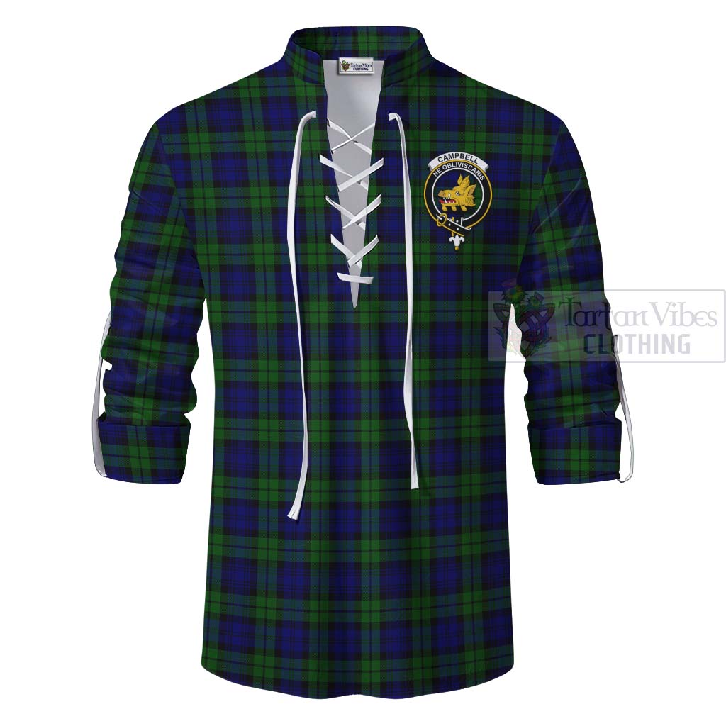 Tartan Vibes Clothing Campbell Tartan Ghillie Kilt Shirt with Family Crest and Bearded Skull Holding Bottles of Whiskey