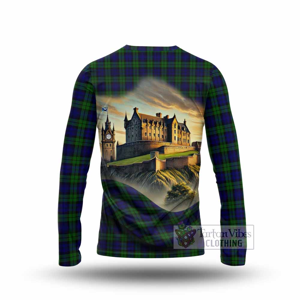 Tartan Vibes Clothing Campbell Tartan Family Crest Long Sleeve T-Shirt with Scottish Ancient Castle Style