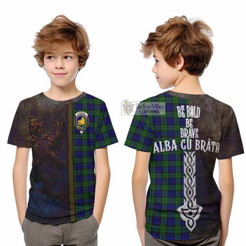 Campbell Tartan Family Crest Kid T-Shirt Alba Gu Brath Be Brave Lion Ancient Style