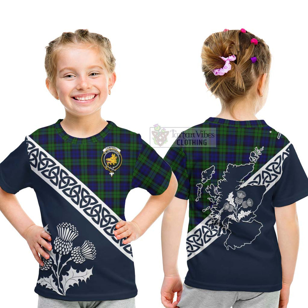 Tartan Vibes Clothing Campbell Tartan Kid T-Shirt Featuring Thistle and Scotland Map
