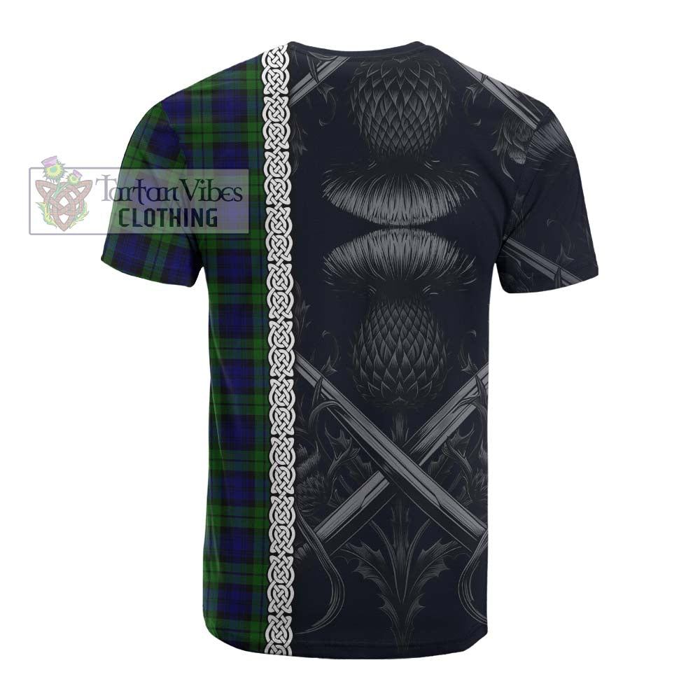 Tartan Vibes Clothing Campbell Tartan Cotton T-shirt with Family Crest Cross Sword Thistle Celtic Vibes
