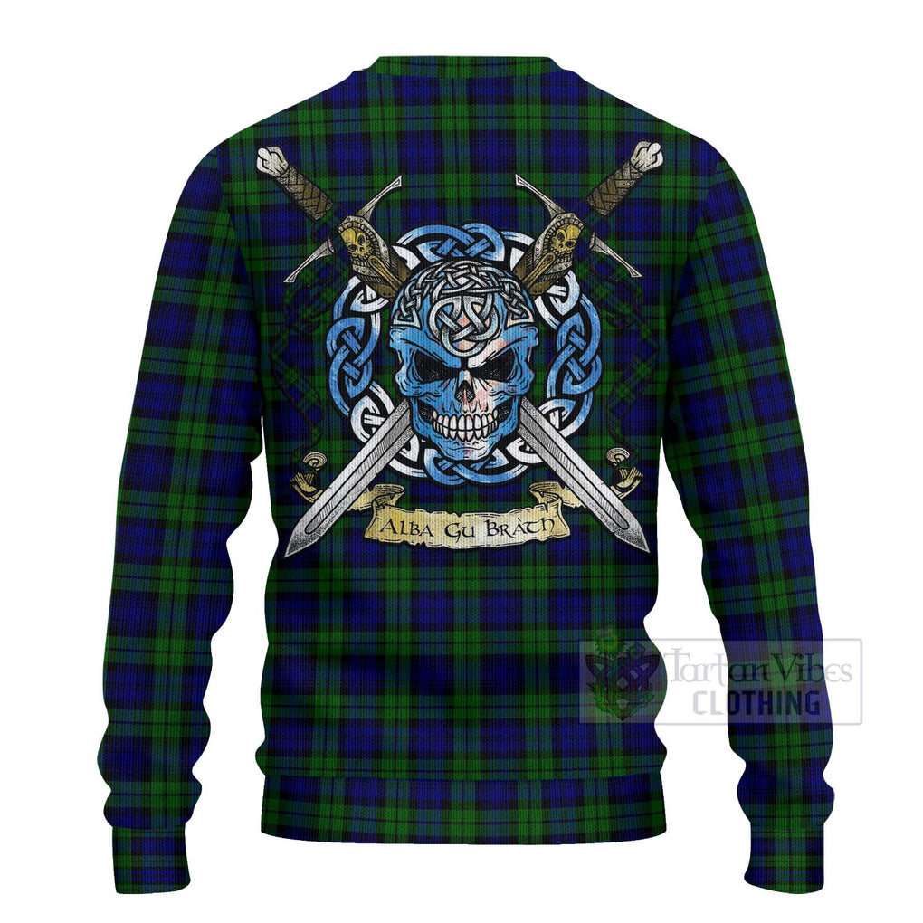 Tartan Vibes Clothing Campbell Tartan Knitted Sweater with Family Crest Celtic Skull Style