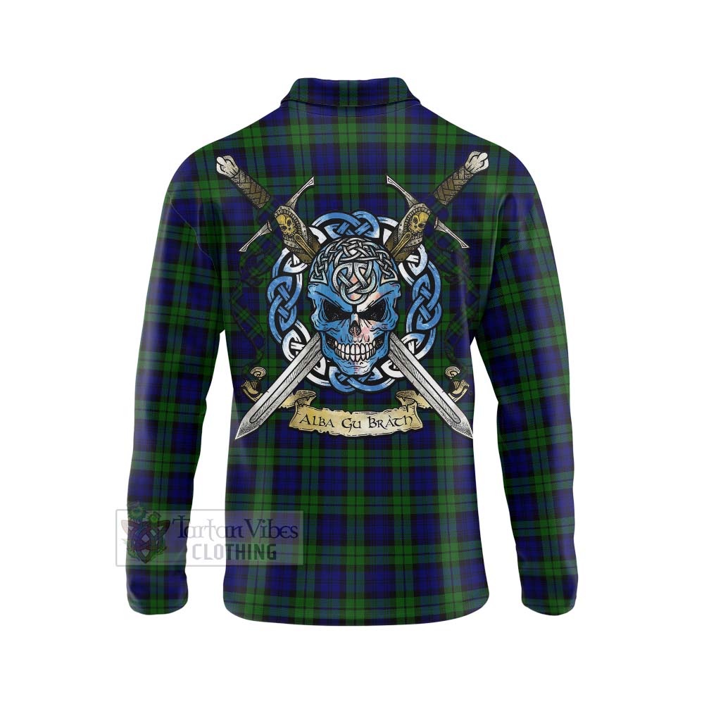 Tartan Vibes Clothing Campbell Tartan Long Sleeve Polo Shirt with Family Crest Celtic Skull Style
