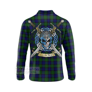 Tartan Vibes Clothing Campbell Tartan Long Sleeve Polo Shirt with Family Crest Celtic Skull Style
