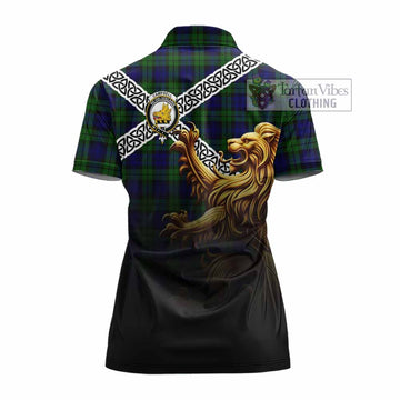 Campbell Crest Tartan Women's Polo Shirt with Golden Lion Emblem Celtic Style