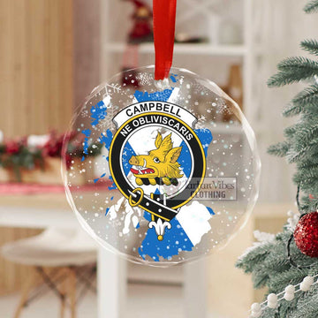 Campbell Clan Crest Christmas Glass Ornament with Scotland Map