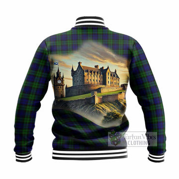 Tartan Vibes Clothing Campbell Tartan Family Crest Baseball Jacket with Scottish Ancient Castle Style