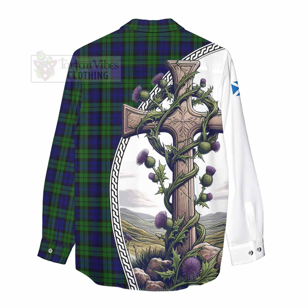 Tartan Vibes Clothing Campbell Tartan Women's Casual Shirt with Family Crest and St. Andrew's Cross Accented by Thistle Vines