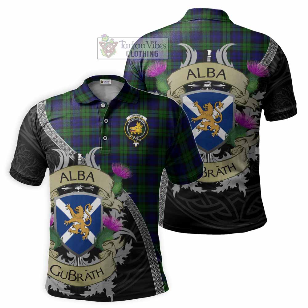 Tartan Vibes Clothing Campbell Tartan Family Crest Polo Shirt Lion Rampant Royal Thistle Shield Celtic Inspired