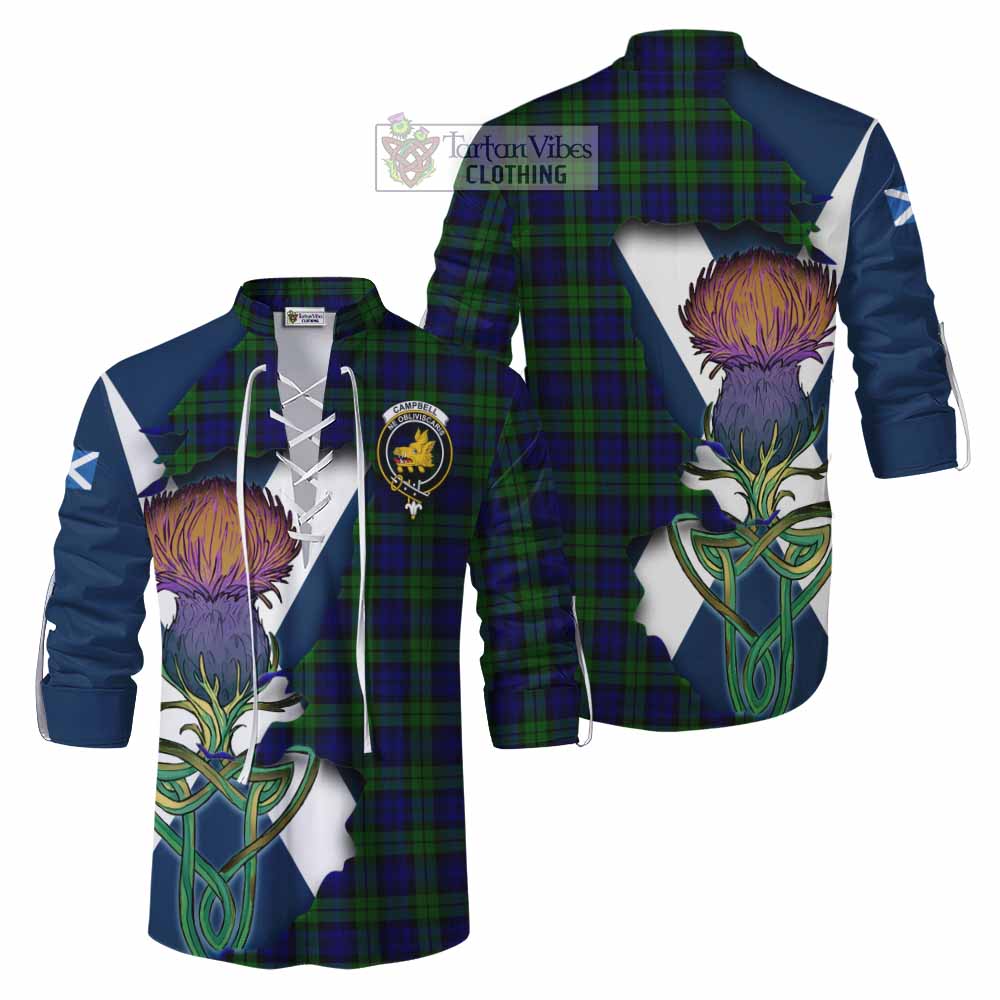 Campbell Tartan Family Crest Ghillie Kilt Shirt Scottish Thistle Celtic Inspired - Tartan Vibes Clothing