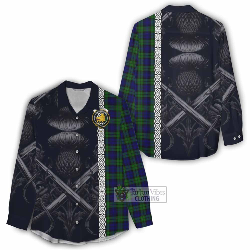 Tartan Vibes Clothing Campbell Tartan Women's Casual Shirt with Family Crest Cross Sword Thistle Celtic Vibes