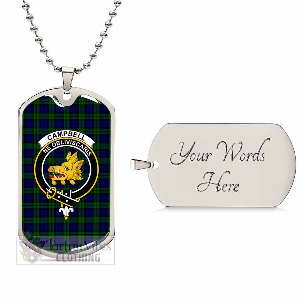 Tartan Vibes Clothing Campbell Tartan Dog Tag Necklace with Family Crest