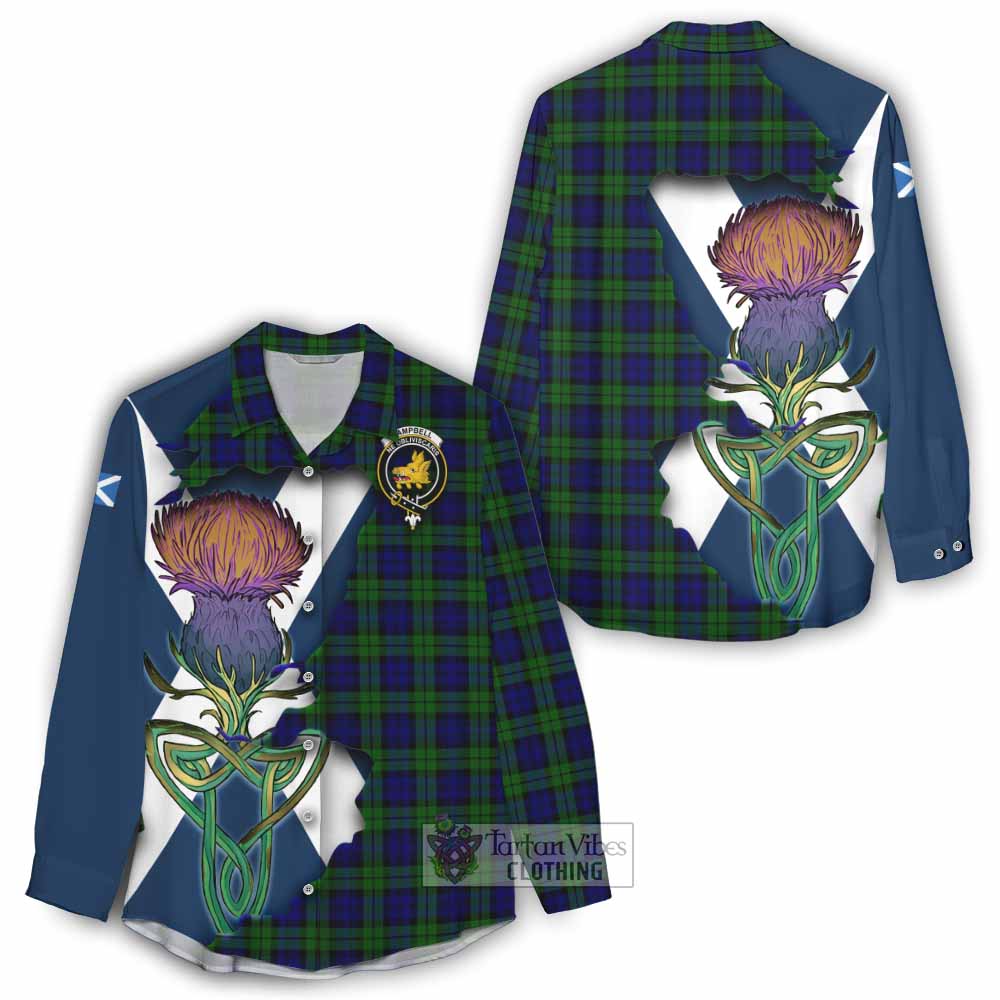Tartan Vibes Clothing Campbell Tartan Family Crest Women's Casual Shirt Scottish Thistle Celtic Inspired