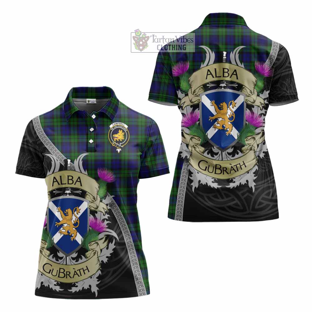 Tartan Vibes Clothing Campbell Tartan Family Crest Women's Polo Shirt Lion Rampant Royal Thistle Shield Celtic Inspired