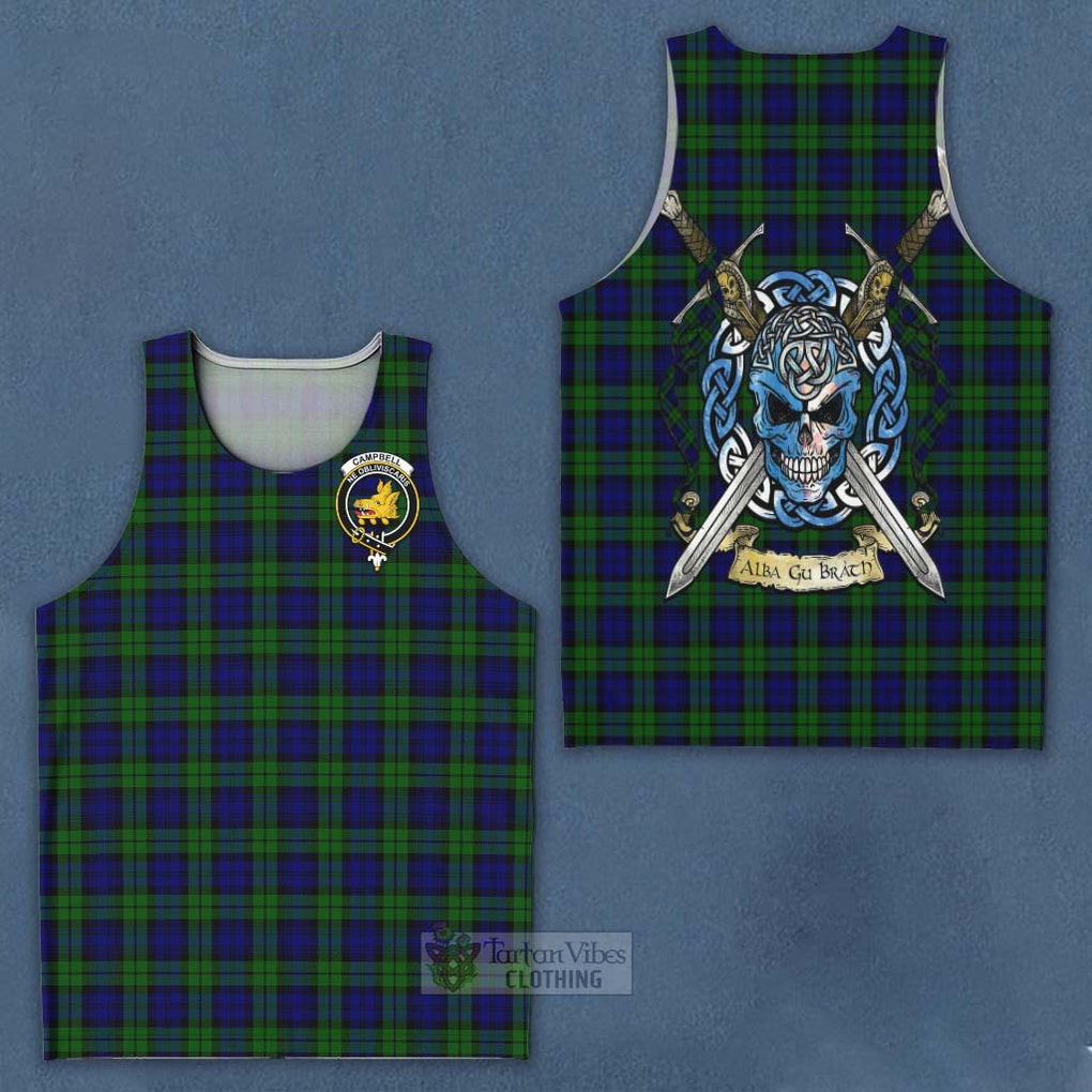 Tartan Vibes Clothing Campbell Tartan Men's Tank Top with Family Crest Celtic Skull Style