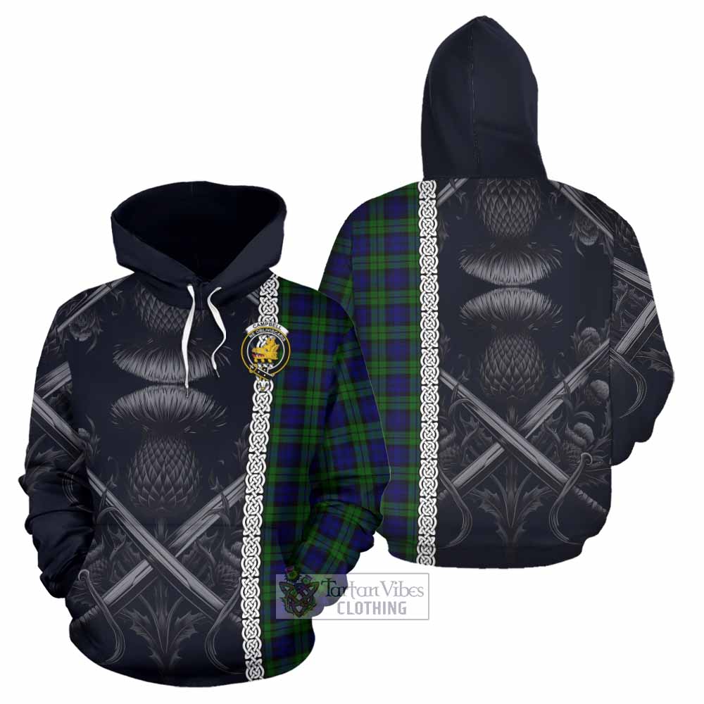 Tartan Vibes Clothing Campbell Tartan Hoodie with Family Crest Cross Sword Thistle Celtic Vibes