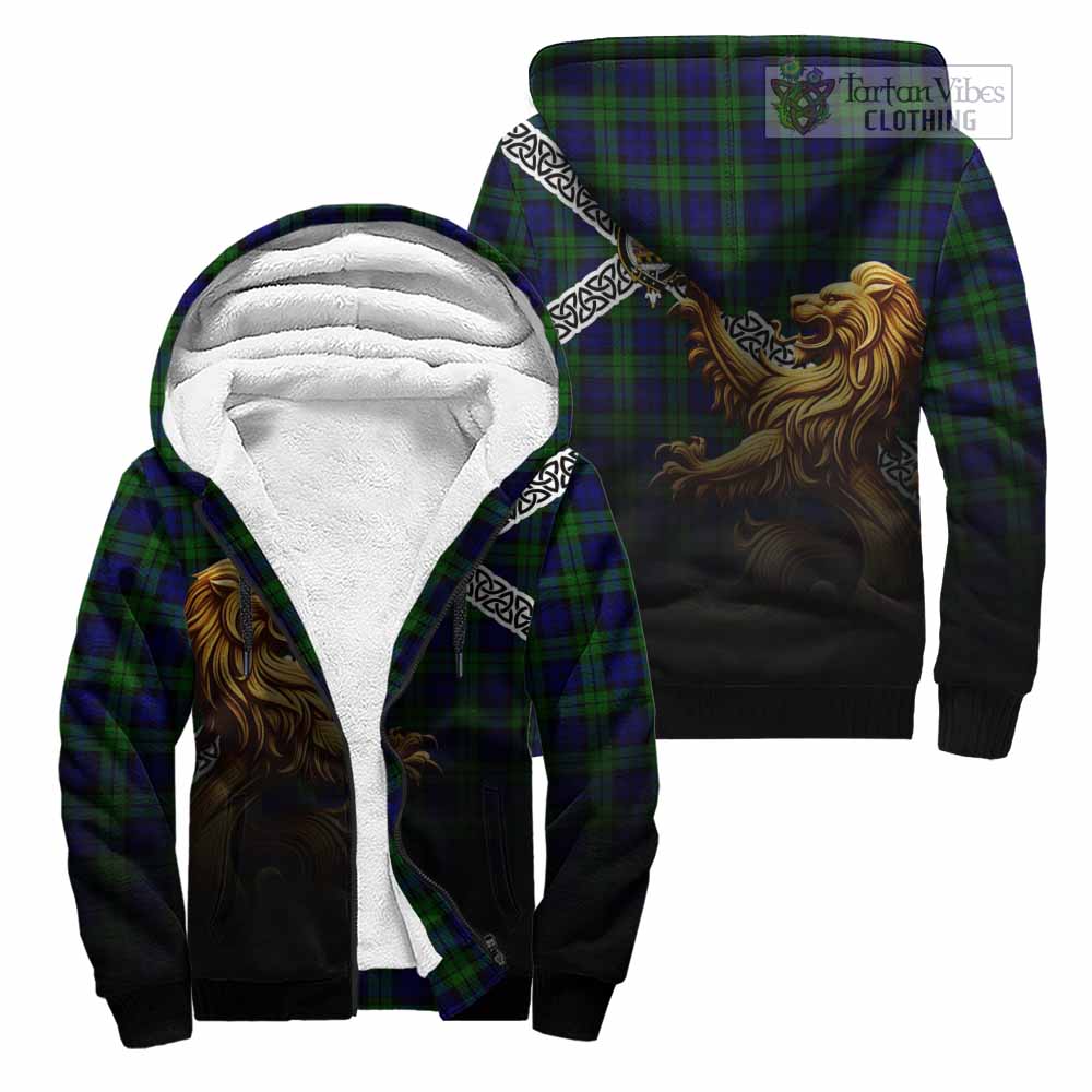 Tartan Vibes Clothing Campbell Crest Tartan Sherpa Hoodie with Golden Lion Emblem Celtic Style