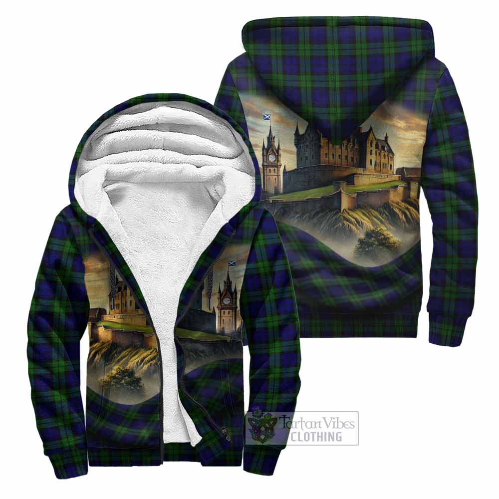 Tartan Vibes Clothing Campbell Tartan Family Crest Sherpa Hoodie with Scottish Ancient Castle Style