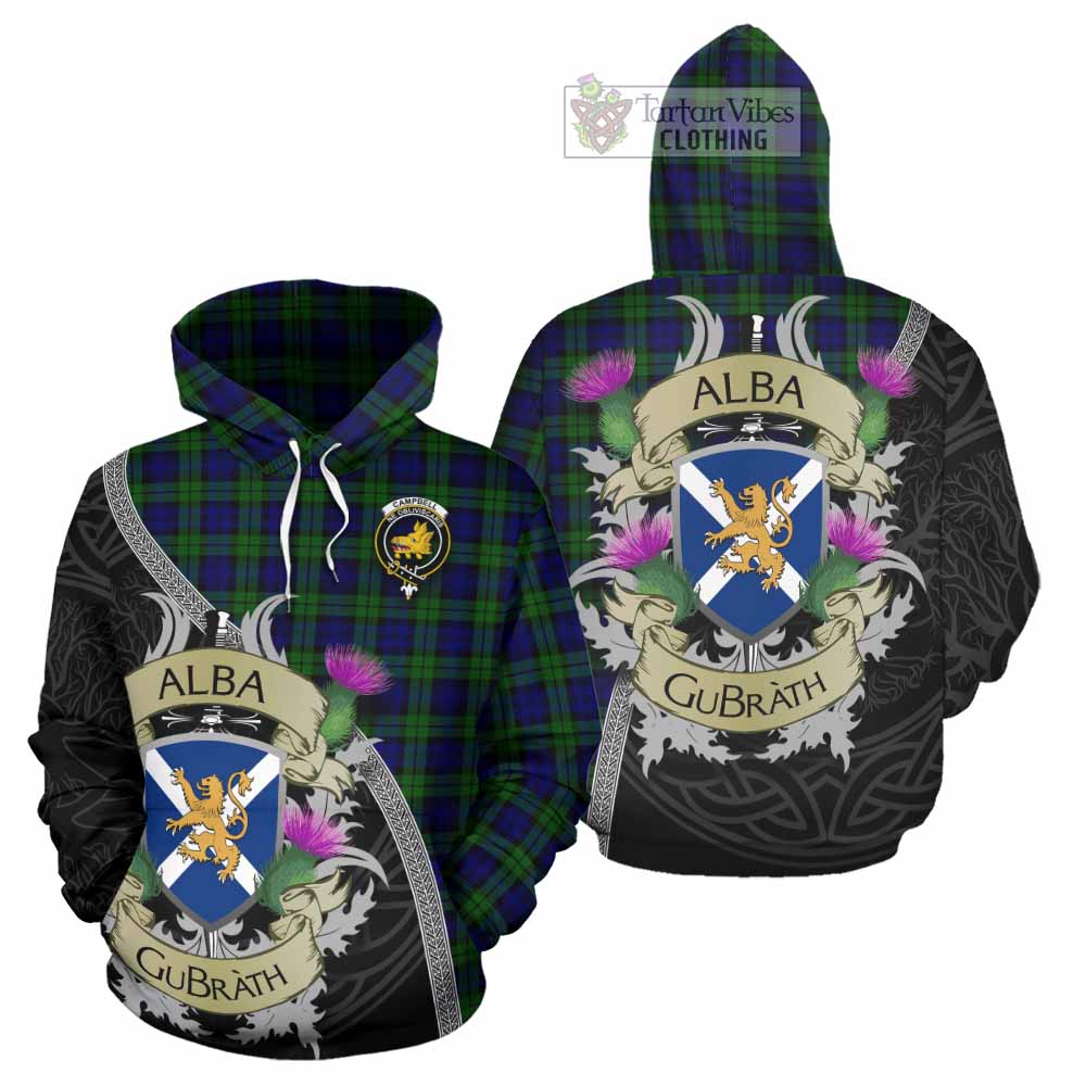 Tartan Vibes Clothing Campbell Tartan Family Crest Hoodie Lion Rampant Royal Thistle Shield Celtic Inspired