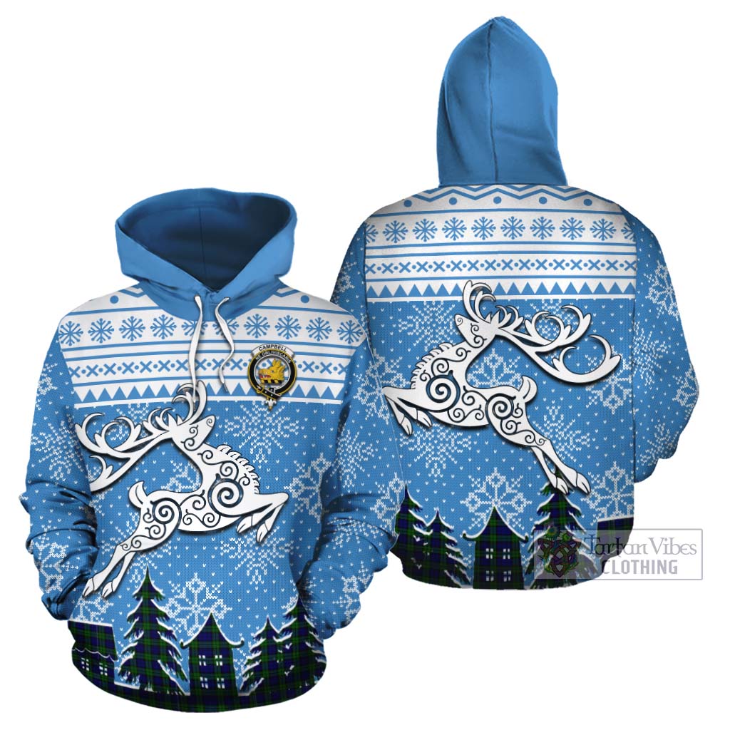 Tartan Vibes Clothing Campbell Clan Christmas Cotton Hoodie Celtic Reindeer Style