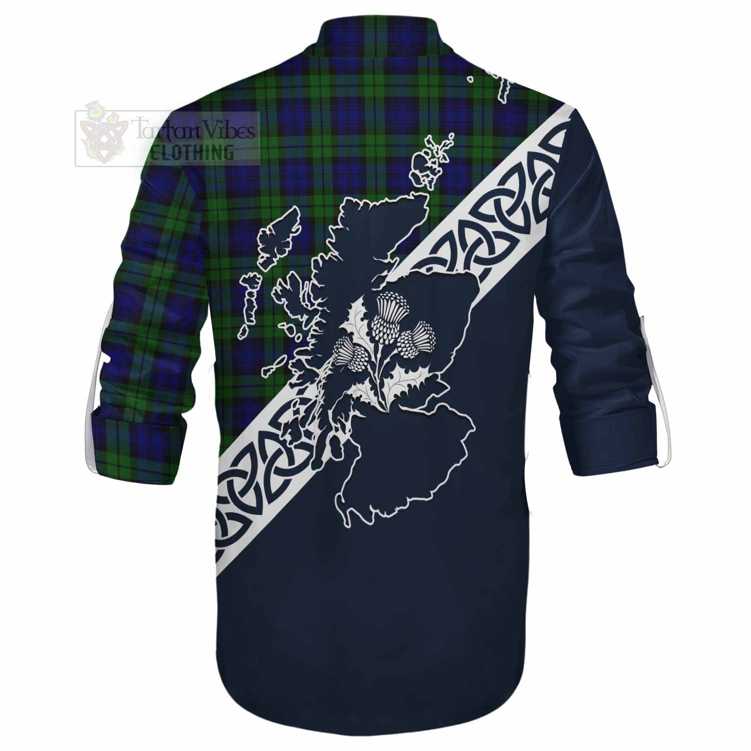 Tartan Vibes Clothing Campbell Tartan Ghillie Kilt Shirt Featuring Thistle and Scotland Map
