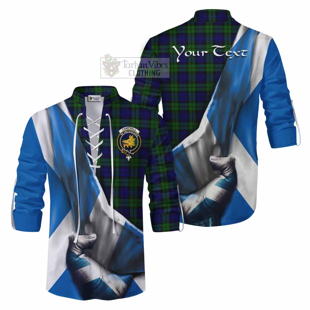 Tartan Vibes Clothing Campbell Tartan Ghillie Kilt Shirt with Family Crest Scotland Patriotic Style