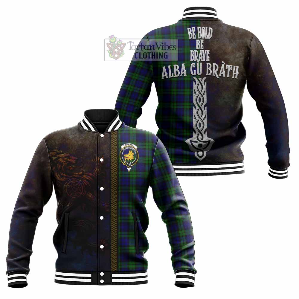 Tartan Vibes Clothing Campbell Tartan Family Crest Baseball Jacket Alba Gu Brath Be Brave Lion Ancient Style