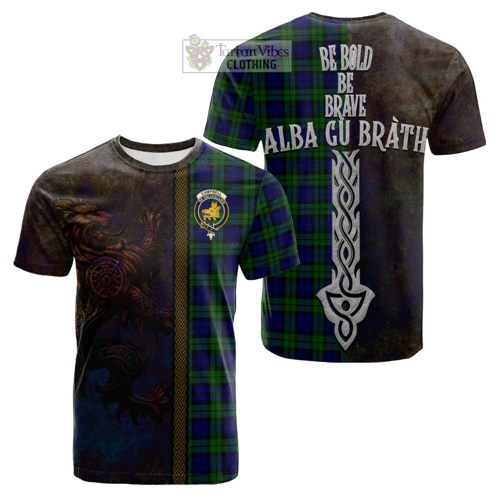Tartan Vibes Clothing Campbell Tartan Family Crest Cotton T-shirt Alba Gu Brath Be Brave Lion Ancient Style