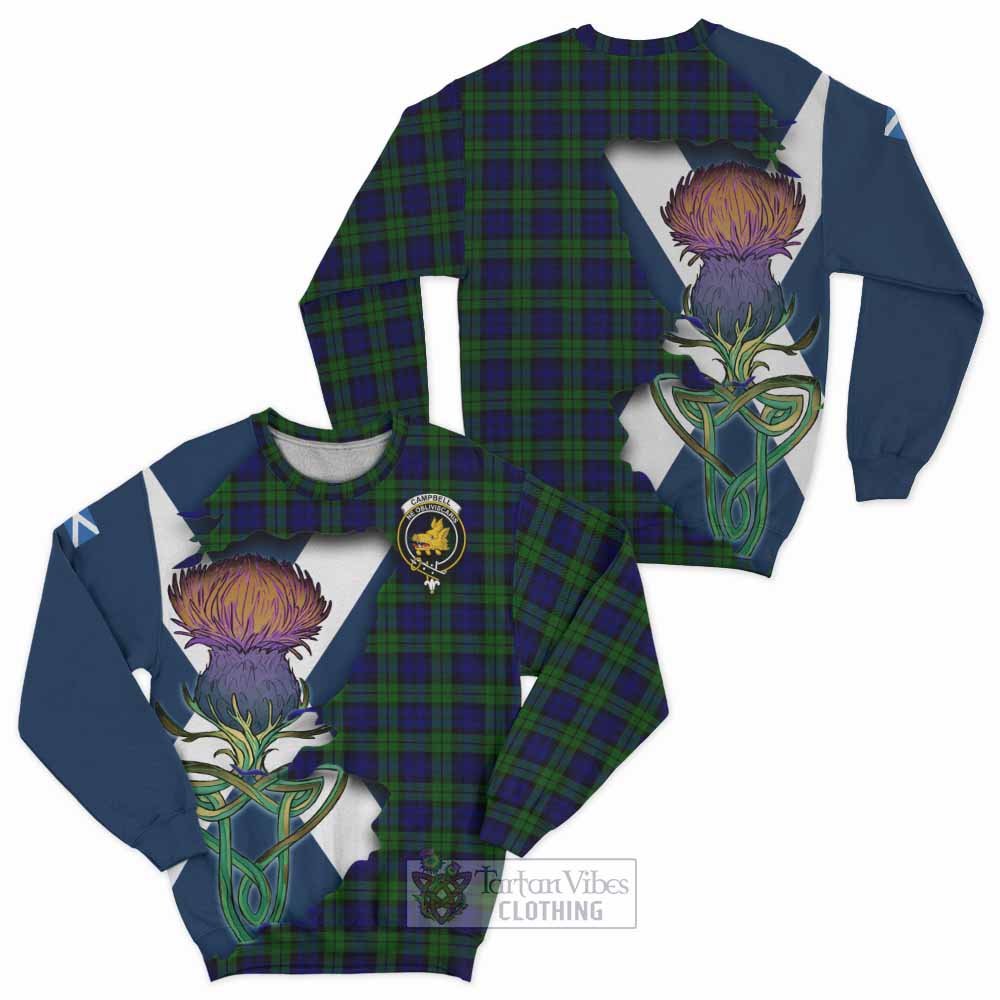 Tartan Vibes Clothing Campbell Tartan Family Crest Sweatshirt Scottish Thistle Celtic Inspired