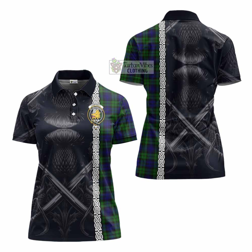 Tartan Vibes Clothing Campbell Tartan Women's Polo Shirt with Family Crest Cross Sword Thistle Celtic Vibes