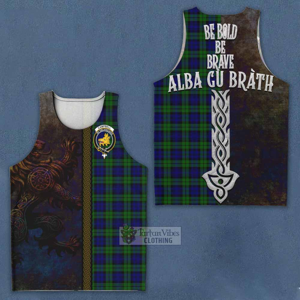 Tartan Vibes Clothing Campbell Tartan Family Crest Men's Tank Top Alba Gu Brath Be Brave Lion Ancient Style