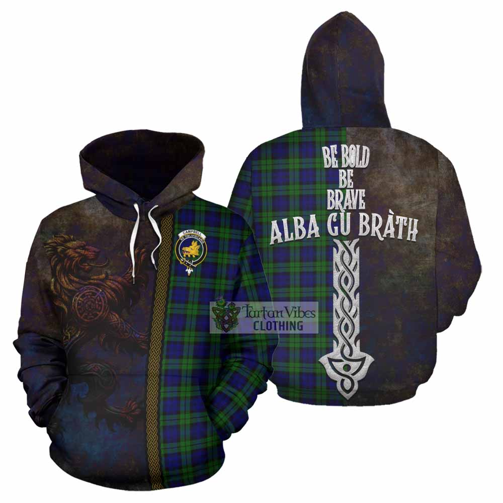 Tartan Vibes Clothing Campbell Tartan Family Crest Hoodie Alba Gu Brath Be Brave Lion Ancient Style