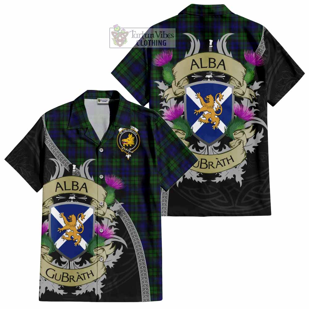 Tartan Vibes Clothing Campbell Tartan Family Crest Short Sleeve Button Shirt Lion Rampant Royal Thistle Shield Celtic Inspired