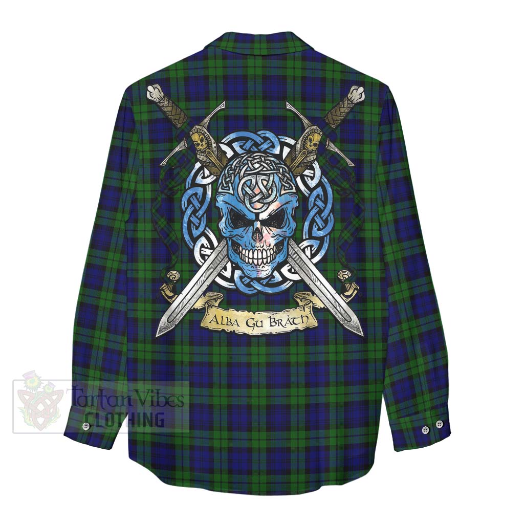 Tartan Vibes Clothing Campbell Tartan Women's Casual Shirt with Family Crest Celtic Skull Style