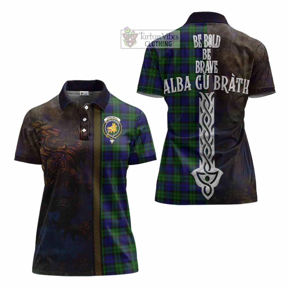 Tartan Vibes Clothing Campbell Tartan Family Crest Women's Polo Shirt Alba Gu Brath Be Brave Lion Ancient Style
