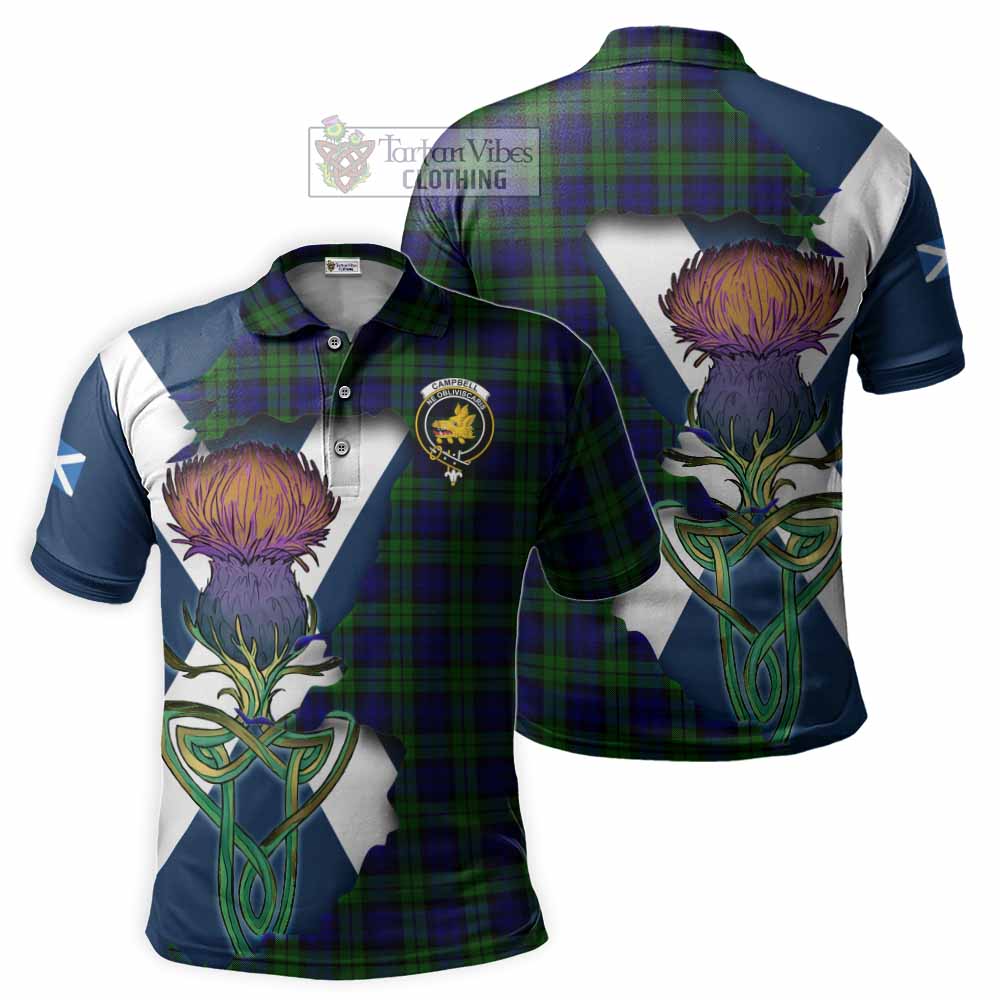 Tartan Vibes Clothing Campbell Tartan Family Crest Polo Shirt Scottish Thistle Celtic Inspired