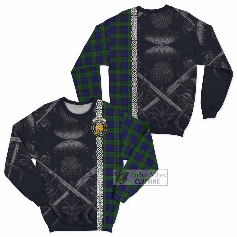 Tartan Vibes Clothing Campbell Tartan Sweatshirt with Family Crest Cross Sword Thistle Celtic Vibes