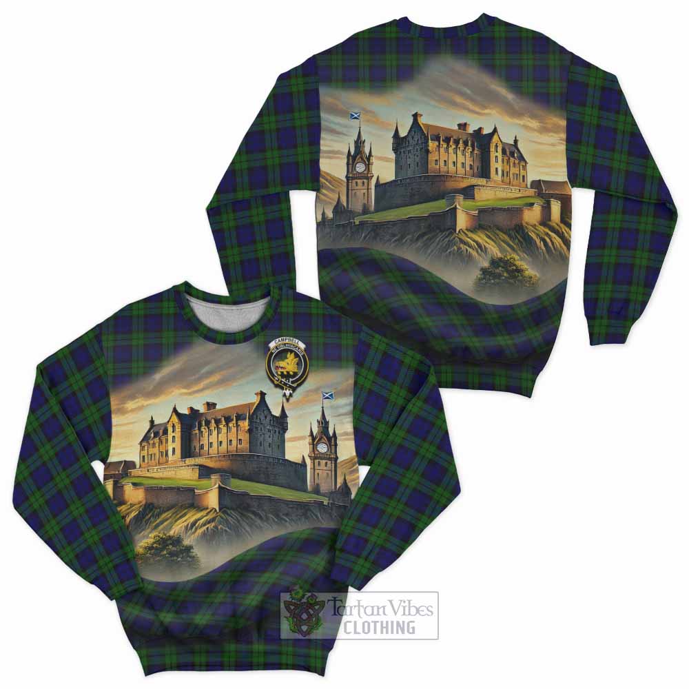 Tartan Vibes Clothing Campbell Tartan Family Crest Sweatshirt with Scottish Ancient Castle Style