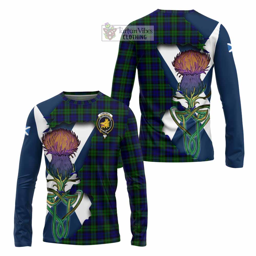 Tartan Vibes Clothing Campbell Tartan Family Crest Long Sleeve T-Shirt Scottish Thistle Celtic Inspired
